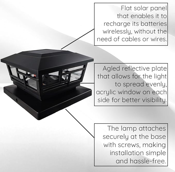 Ceybo Solar Post Cap Lights 2-Pack 3.9 9 Lumens Warm White Outdoor Waterproof LED Fence Cap Lights for 4x4 Wooden Posts Deck Yard or Gate Dusk to Dawn Auto On/Off (Black)