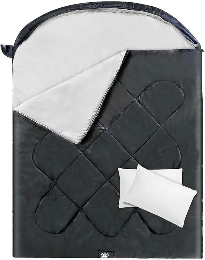 ShinHye Double Sleeping Bag for Adults with 2 Pillows Camping Sleeping Bags Flannel Cotton 2 Person Sleeping Bags XXL Queen Size Sleeping Bag for Cold Weather