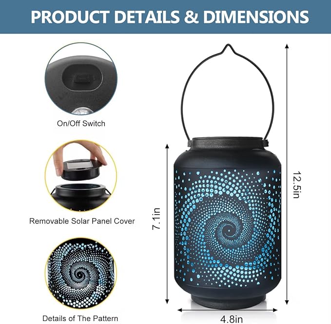 Solar Lanterns Waterproof Outdoor Hanging - 4 Packs Solar Powered LED Light with Blue Spiral Pathway Landscape Lights for Garden Patio Backyard Porch Lawn Cool Gifts for Women Mom
