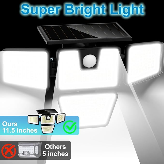 AmeriTop Solar Lights Outdoor 2 Pack 300 LED High Brightness Cordless Solar Motion Sensor Lights 4 Adjustable Heads320° Wide Angle Illumination IP65 Waterproof Security LED Flood Light(Daylight)