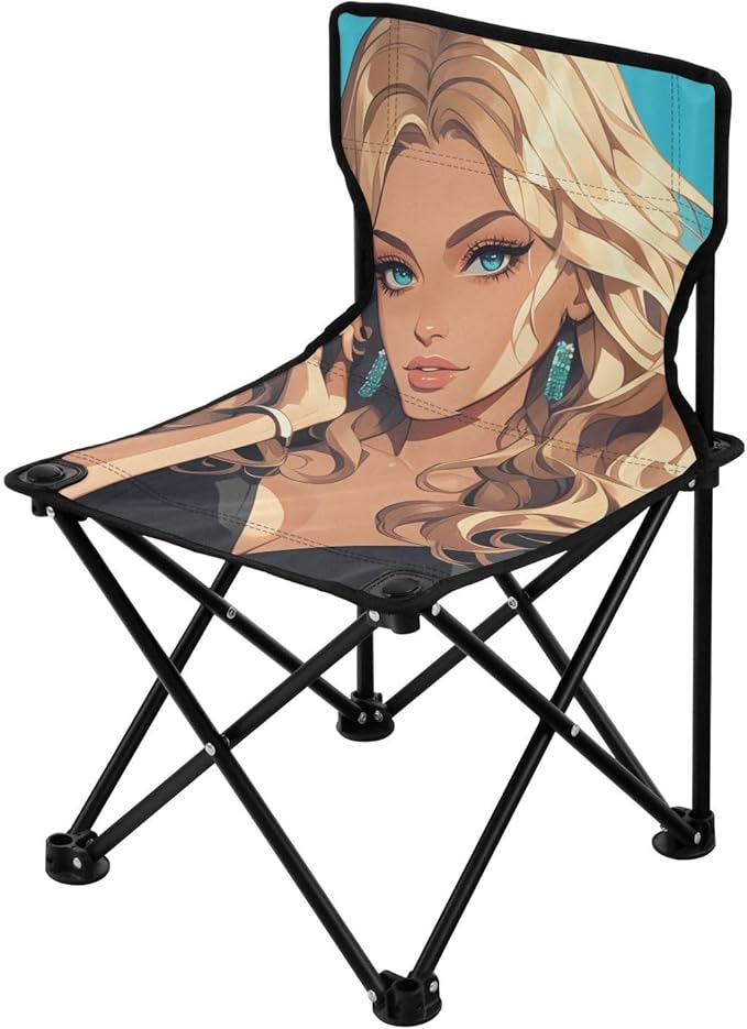 Cartoon Beautiful Woman Seductive Foldable Backpack Beach Chairs for Adults Ultra Lightweight Camping Chair Includes Carry Bag Hiking Chair for Fishing Outdoor