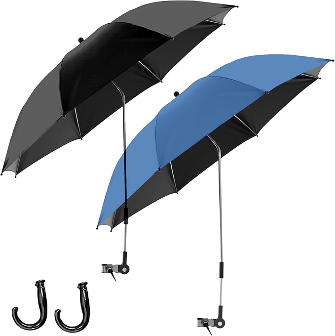 Talltalk 2 Pcs Beach Umbrella with Universal Clamp Adjustable Beach Shade UV Protection Chair Portable Outdoor Umbrella for Camping Patio Chairs Golf Carts