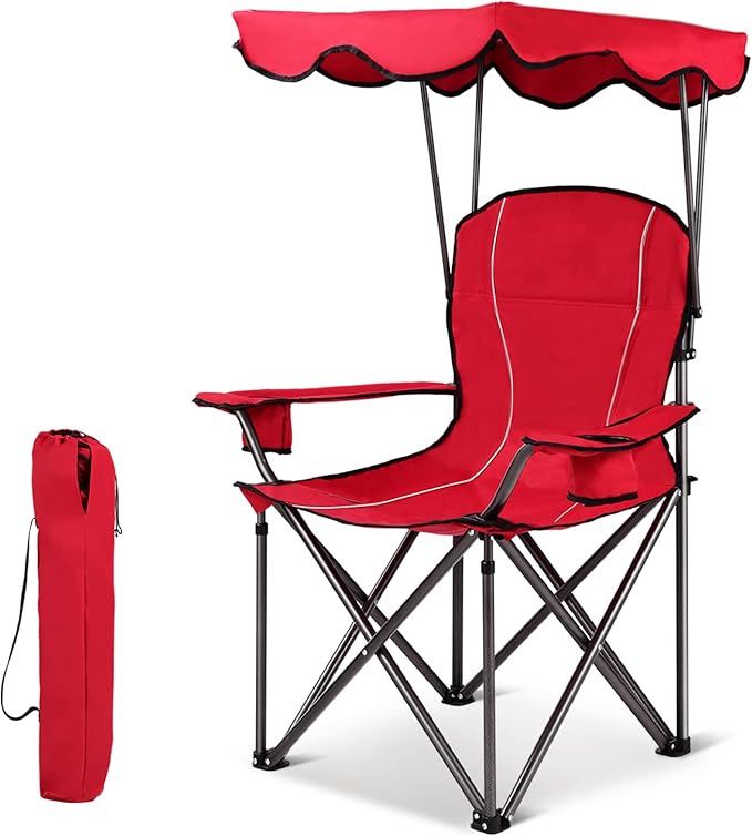 S AFSTAR Safstar Folding Camping Chair with Canopy Portable Lawn Beach Canopy Chair with Cup Holder &amp Carry Bag Load Bearing Up to 265LBS Folding Chair for Outside Outdoor Travel Hiking Fishing