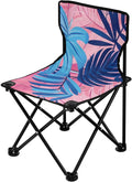 KLL Pastel and Blue Palm Leaves Folding Heavy Duty Camping Chairs Ultralight Compact Folding Chair with Carrying Bag Lawn Chairs for Concert Sports