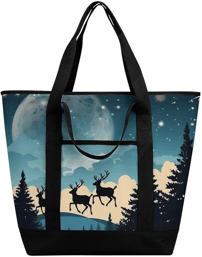 Insulated Shopping BagLarge Reusable Cooler Bags Christmas Winter Printed Foldable Shopping BagTravel Waterproof Shoulder Bag