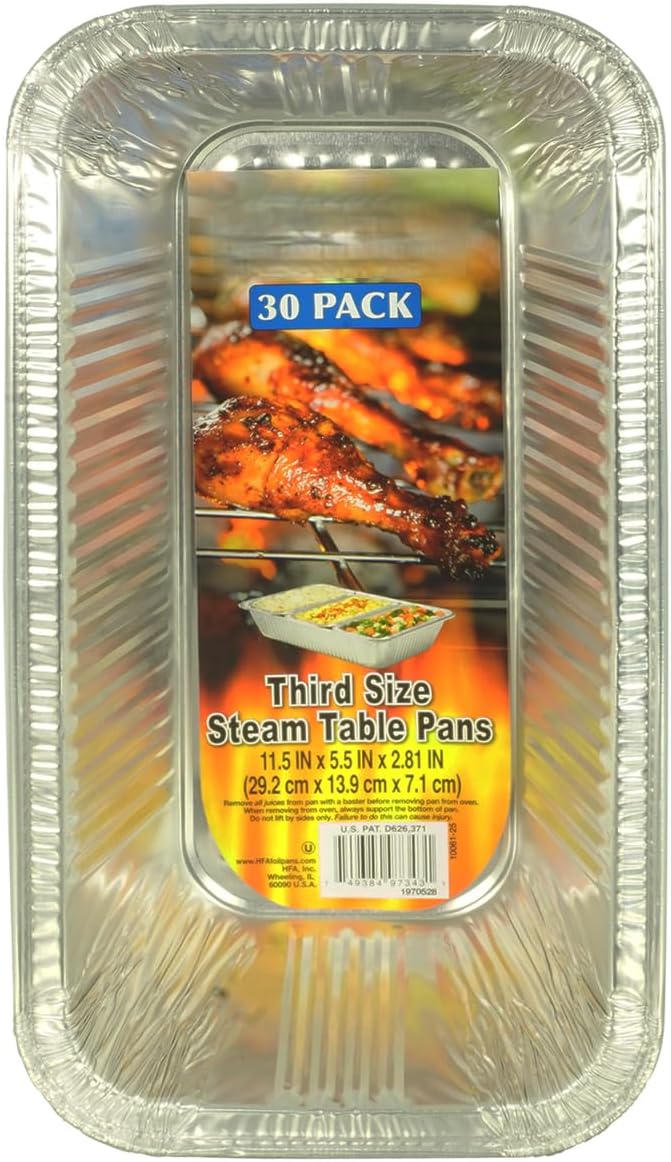 Aluminum Steam Table Pans Third Size - 11.5 x 5.5 x 2.81 Inch - 30 Count – Heavy Duty Deep Foil Food Pans for Catering Buffets and Meal Prep