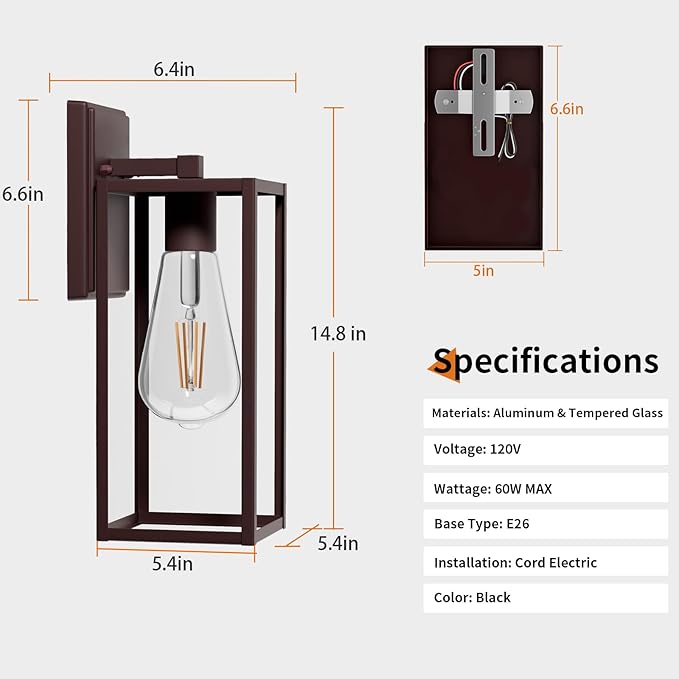 2 Pack 15'' Oil Rubbed Bronze Outdoor Front Porch Lights for Outside Large Exterior Lighting Fixtures Wall Mount for House Wall Sconce Lamp Waterproof Lantern Coach Lights for Garage