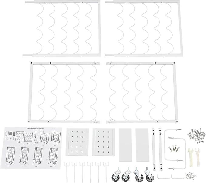 Mobile Vinyl Roll Holder Cart 40 Compartments Vinyl Storage Organizer with 6 Hooks &amp Extra Paper Roll Organizer Tray on 2 Side Vinyl Storage Rack with Wheels for Craft Room (White)