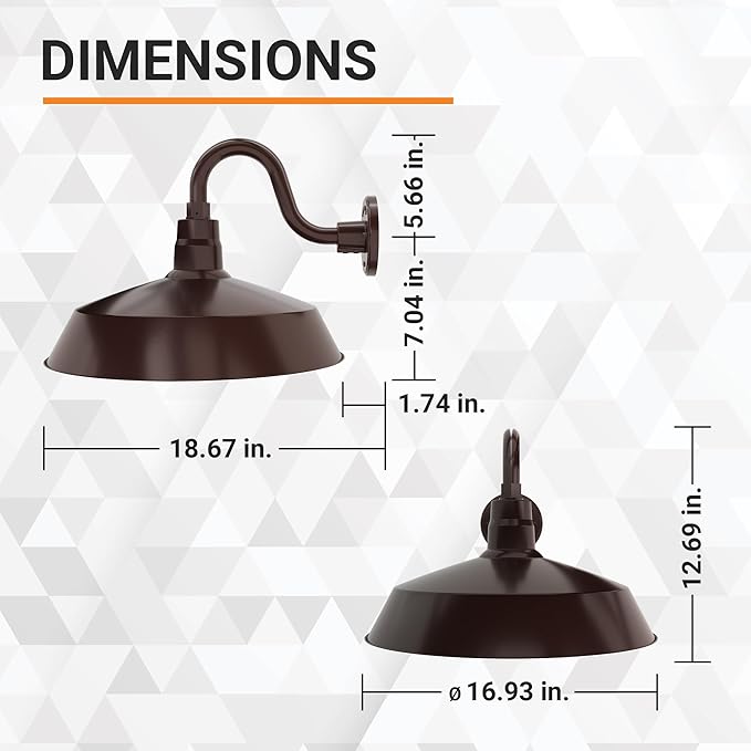 17in. Architectural Bronze Outdoor Gooseneck Barn Light Fixture With 10in. Long Extension Arm - Wall Sconce Farmhouse Vintage Antique Style - UL Listed - 9W 900lm A19 LED Bulb (5000K Cool White)