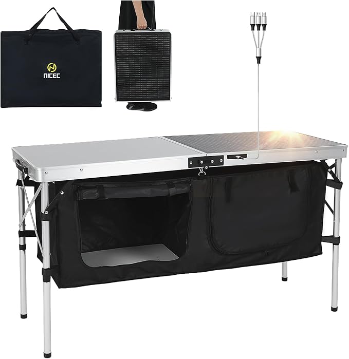 Nice C Camping Table Storage Camping with Solar Panels Camping Kitchen Station Outdoor Folding Table &amp Organizers