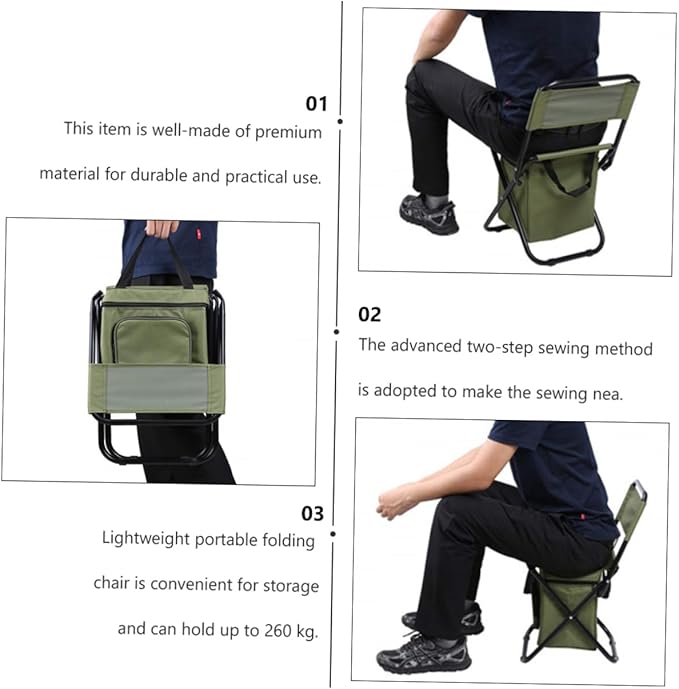 BESTonZON 1pc Multifunctional Outdoor Folding Fishing Chair Insulated Storage Bag and Backrest Portable Camping Seat for Fishing Hiking and Travel