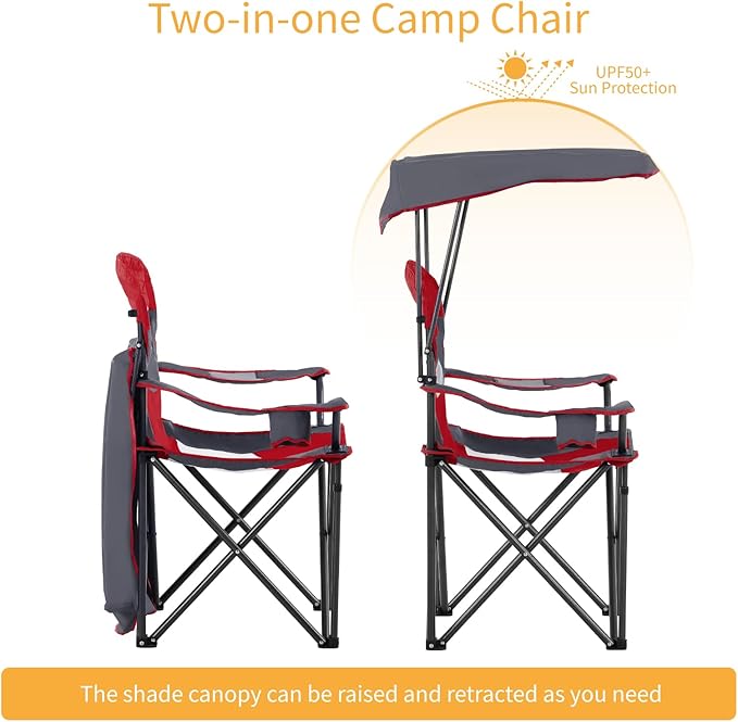 ALPHA CAMP Oversized Camping Chair with Shade Canopy Folding Lawn Chairs