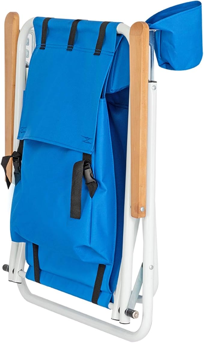 Folding Beach Chair Adjustable Headrest w/Tilt Angle Cup Holder Portable High Strength Cleanable Fabric for Sand Camping Lawn Concert Travel Festival (Blue)