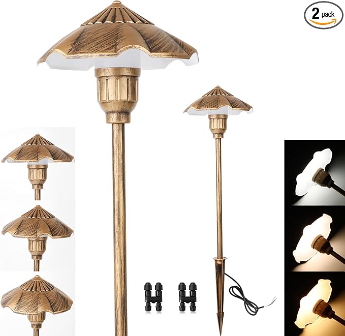 LED Low Voltage Landscape Lighting 12V Landscape Lighting Kit with Connectors 3CCT 3000K-5000K 18“ Tall LED Low Voltage Pathway Lights Aluminum Waterproof for Patio Yard Garden 2 Pack