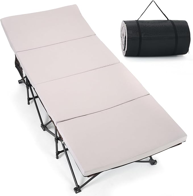 ABORON XXL Camping Cot with 2in Memory Foam Trifold Mattress 900LBS Heavy Duty Sleeping Cot for Adults Extra Wide Sleeping Cot 1200D Double Layer Oxford Cot for Camping Guest Office Nap