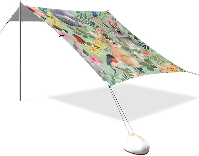 Animal Floral Wonderland Seamless Camping Sun Shelter Beach Tent Portable Beach Sun Shade Outdoor Canopy for Camping Trips Fishing Picnic