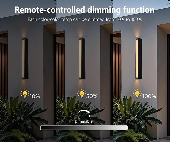 RGB Outdoor Wall Lights 23.6” LED Long Exterior Porch Sconce Lights Wall Mount Up and Down Patio Lighting Fixtures with Remote Control for House Garage 1 Pack