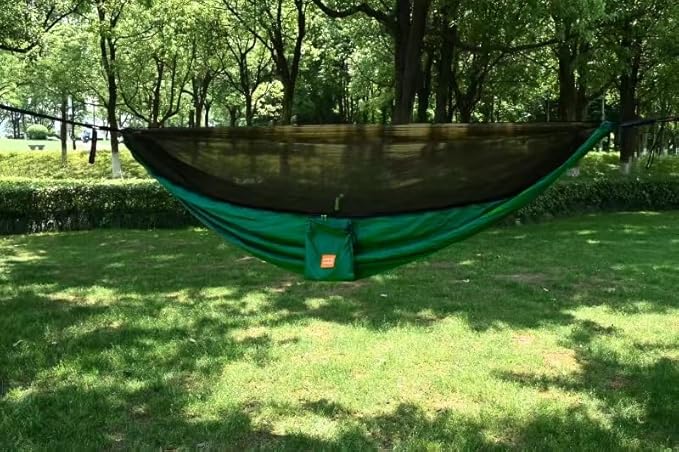 Camping Hammock Outdoor Portable Hammocks with Mosquito NetLightweight Nylon Parachute HammocksCamping Gear Must Haves for Travel Hiking Backpacking Beach (Lake Placid Blue)