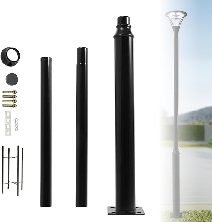 Street Light Pole 10ft Tall Galvanized Split Street Lamp Post for Outdoor Street Courtyard Parking Lot Lighting Post Fixtures with Mounting Ground Cage (10FT 114+76mm)