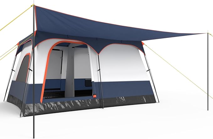 Tangkula 6/8/10-Person Camping Tent with Porch Large Family Cabin Tent with 2 Rooms 2 Doors 2 Mesh Windows Removable Rainfly Carrying Bag Double Layer Tents for Camping Picnic Outdoor