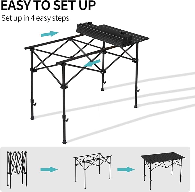Camping Table Roll up Table4-6 Person Portable Adjustable Height Roll up Aluminum Table with Carry Bag