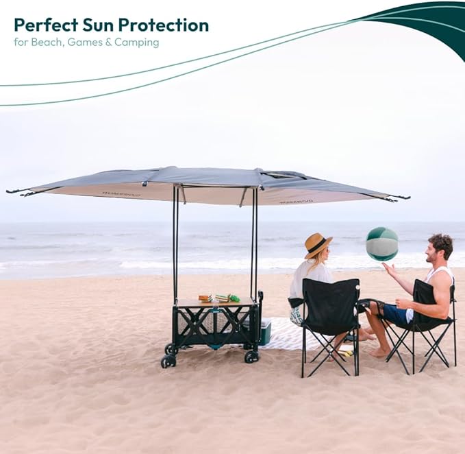 WONDERFOLD Sun Shade Canopy for S5 Convertible Utility Wagon - Large Umbrella with Sturdy Attachment &amp Plenty of Shade Around Your Utility Cart Black