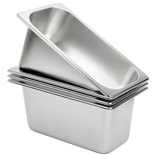 TOPZEA 4 Pack Hotel Pans 1/3 Size 6 Deep Stainless Steel Steam Table Pan Catering Food Pans Dinner Server for Restaurant Kitchen Breading Marinating Buffet &amp Food Prep Party Catering Supplie