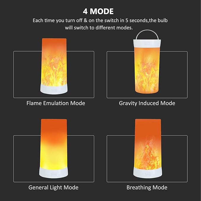 4X LED Flame Effect Light  USB Rechargeable 4 Modes Flickering Flame Candle Lantern with Remote Timer Gravity Sensing Effect Magnetic Base Waterproof Dimmable Outdoor Hanging Lamps Camping