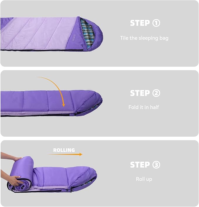 Cotton Flannel Lined Sleeping Bag for Adults Teens Kids Cold Weather &amp Warm 3 Seasons Lightweight Compact Camping Essentials Equipment Hiking Outdoor Travel