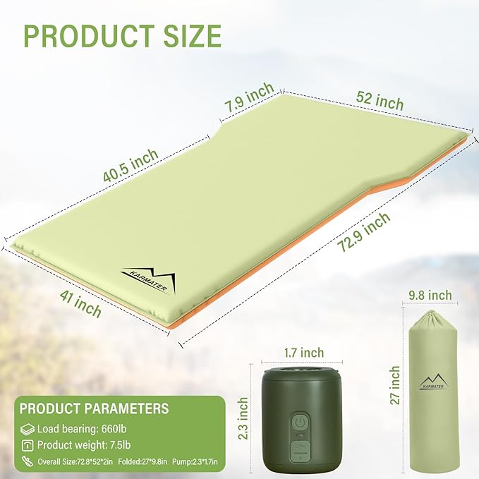 SUV Air Mattress Car Bed Camping Inflatable Car Camping Pad with Air Pump Ultrathick Memory Foam Camping Mattress 9.0 R-Value Insulated Sleeping Pad 2 Person Camp Mat for Hiking and Backpacking