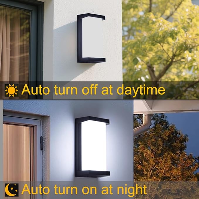 Sytmhoe Dusk to Dawn Outdoor Wall Lights Modern LED Exterior Light Fixture6000k Black Outdoor Wall SconceOuside Light for House Porch Patio Garage Walkway Backyard Garden