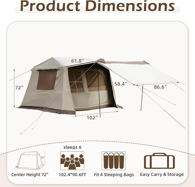 YOLENY Instant Tent 4 Person Camping Tent with Vestibule &amp Rainfly 150D Blackout Cabin Tent UPF 12500 137.7 FT² Activity SpaceWindproof Waterproof