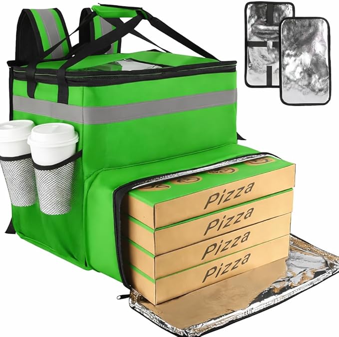 Bodaon Food Delivery Backpack with 2 Base Plates Dual-Layer Insulated Compartments Waterproof Lining Reflective Strip - Pizza Delivery Bag for Bike Couriers Grocery Takeout Food Transport