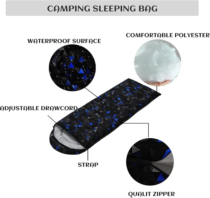 Sleeping Bags for Adults and Kids3D Printing Camping Sleeping Bag for Girls Boys Lightweight Waterproof Cold/Warm 3-SeasonOutdoor Travel with Compression Bags