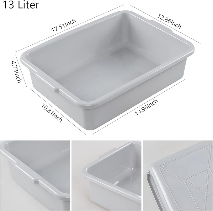 Obstnny 13 L Commercial Bus Tub 3 Pack Plastic Dishpan Basin Grey