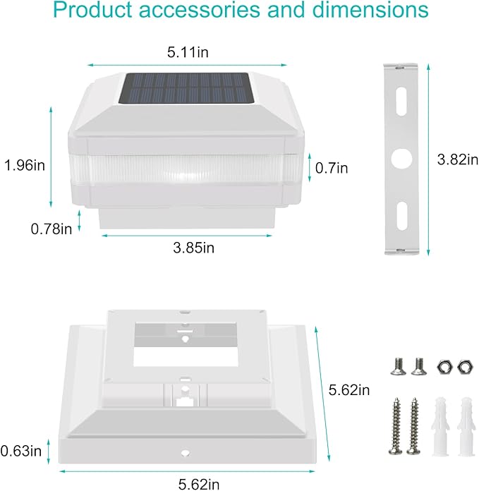 Sumaote Solar Post Lights 52 LED 160LM 6x6 Solar Post Cap Light Outdoor IP65 Waterproof for 4x4 6x6 Wooden Posts Fence Deck 6000K White Lighting for Garden Patio Decor 2 Pack