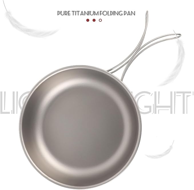 Camping Frying Pan Ultralight Titanium Outdoor Cookware for Hiking Backpacking Portable Folding Handle Mess Kit Skillet (700ml/1200ml)