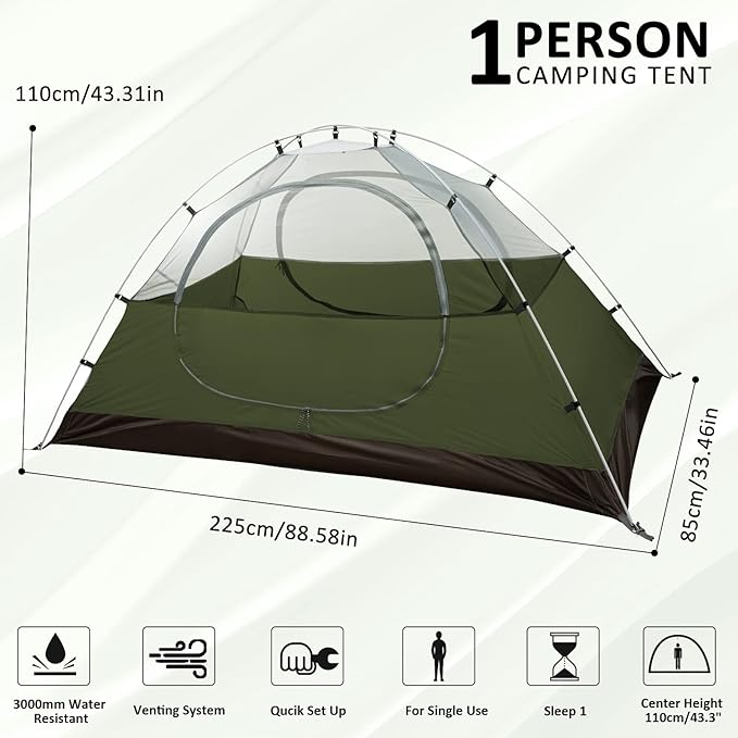 Bessport Mummy Sleeping Bag and Bessport Camping Tent 1 Person Tent Waterproof Two Doors Backpacking Tent Easy Setup Lightweight for Outdoor Hiking Mountaineering Travel