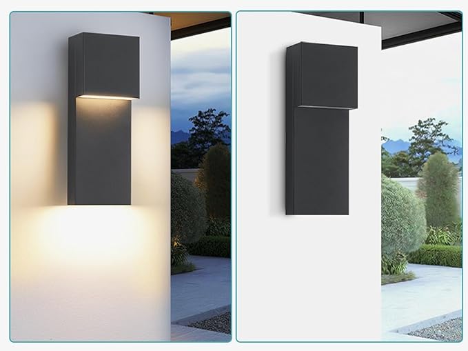 2 Pack Modern LED Outdoor Wall Sconce 15 20W 3000K 1600Lumen Outdoor Light Fixtures Wall Mount Anti-Rust Outside Lights Black Finish Outdoor Lights for House Porch Patio Garage