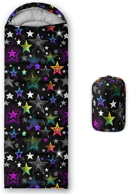 Kids Sleeping Bag for Boys and GirlsMixed Color Star Dot-Lightweight Warm Portable Outdoor Indoor-Waterproof Cold Weather Resistant Sleeping Bag for Camping Hiking