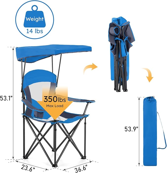ALPHA CAMP Oversized Camping Chair with Shade Canopy Folding Lawn Chairs