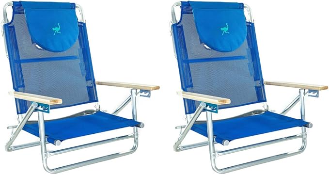 Ostrich SBSC-1016B South Adult Beach Lake Sand Lounging Chair Blue (2 Pack)
