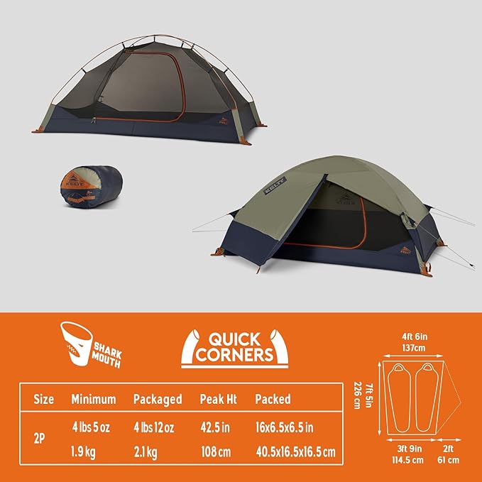 Kelty Late Start Backpacking Tent – Lightweight Two Man Camping Tent Shelter with Quickcorners Aluminum Poles Waterproof Poly Fly Updated for 2024 | Camping Tent Shelter Quickcorners Aluminum Pol