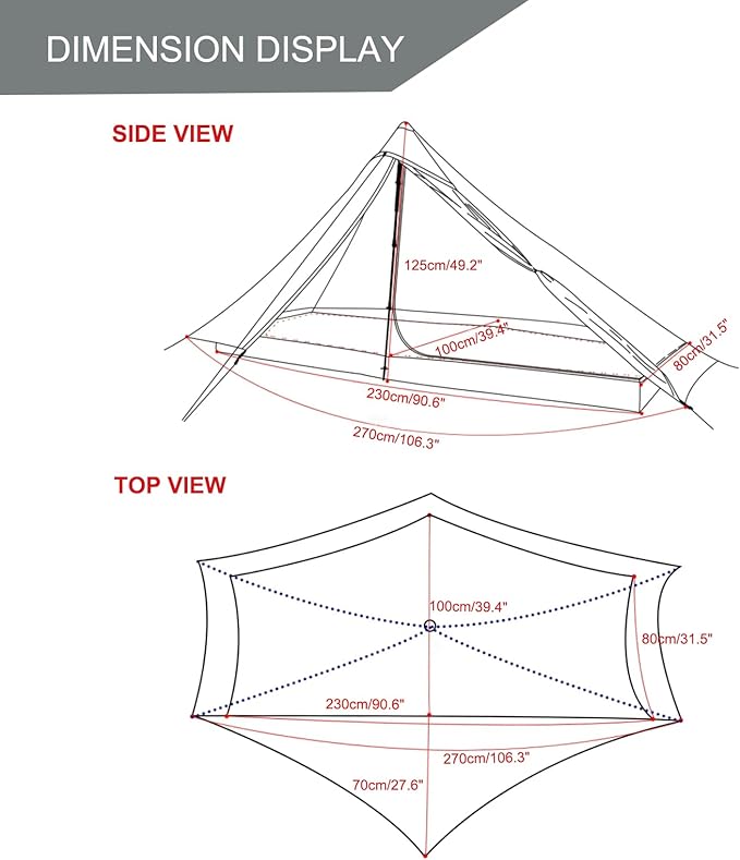 3F UL GEAR Lanshan 1 pro Tent Outdoor 1 Person Ultralight Camping Tent 3 Season Professional 20D Silnylon Rodless Camping Tent Waterproof Backpacking Tent for Camping Hiking Trekking(Gray)