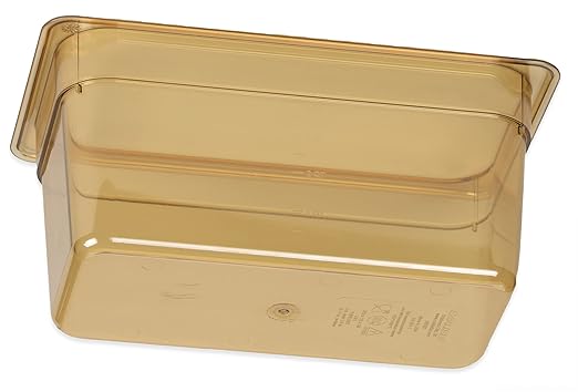 Carlisle FoodService Products Storplus High Heat Food Pan Steam Table Pan Chafing Pan with Spoonable Corners for Catering Buffets Restaurants High Heat Plastic 1/3 Size 6 Inches Deep Amber