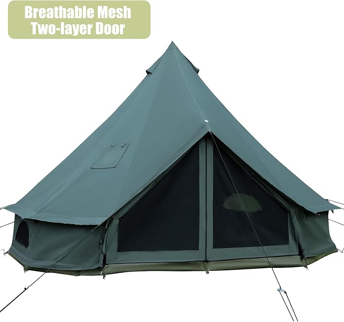 Luxury Cotton Bell Tent Yurt Canvas Tent with Stove Jack 4/6/8 Person Family 4 Season Camping