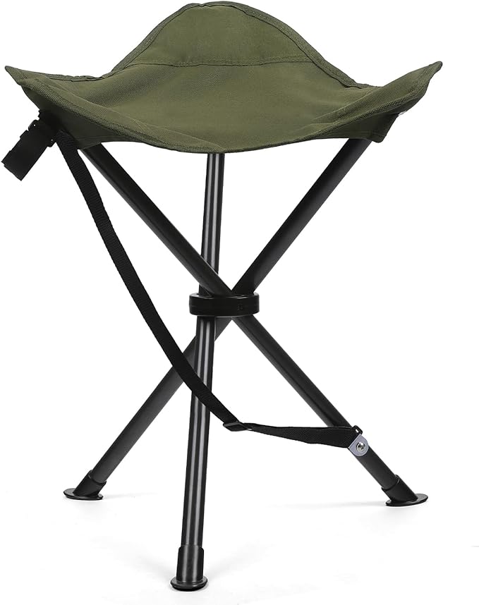 18 Folding Tripod Stool for Adults Heavy Duty Lightweight Portable Three Leg Tall Camping Stool Collapsible Backpacking Tripod Seat Chair for Fishing Hunting Support 225 lbs Green