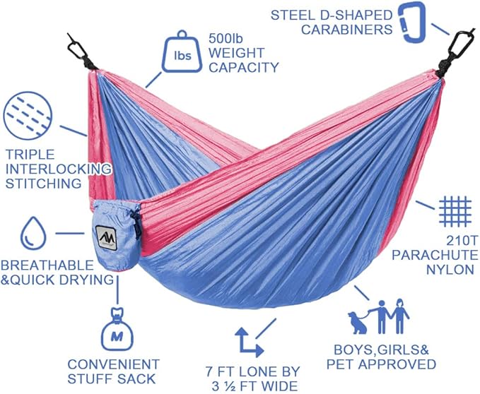 ayamaya Kids Camping Hammock Small Outdoor Hammock Gifts for Children Girls Boys Ultralight Kids Camping Gear with Tree Strap &amp CarabinersSling Swing Hammock for Indoor/Outdoor Use