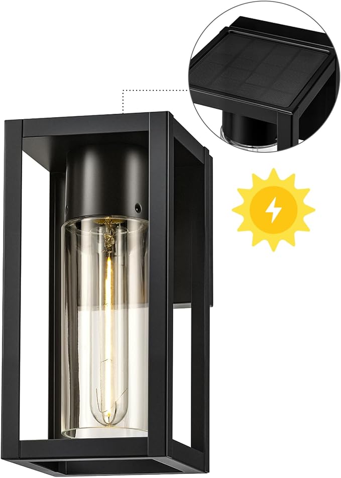 GLOBE Electric 60000167 1W LED Integrated Solar Powered Outdoor Wall Sconce Matte Black Integrated Solar Panel Clear Glass Shade 100 Lumens 3000 Kelvin 90 CRI