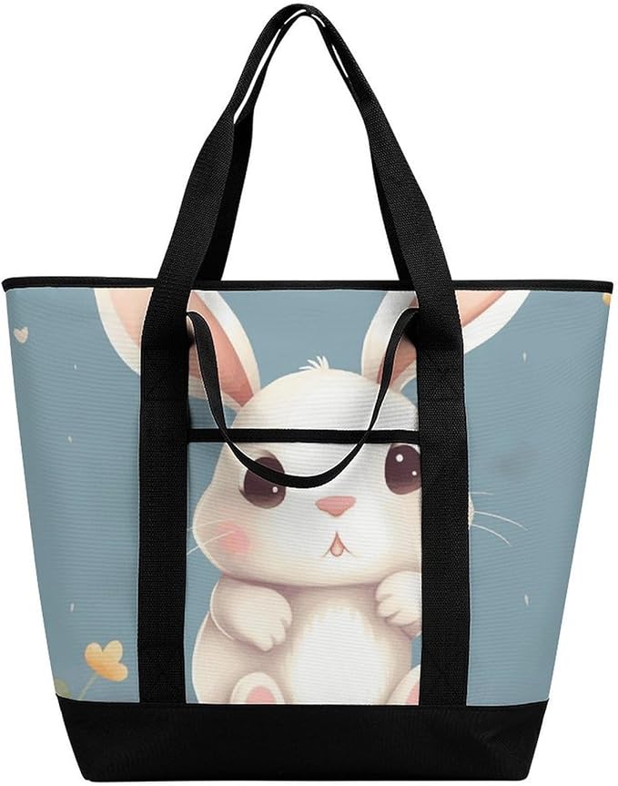 Insulated Shopping BagLarge Reusable Cooler Bags Cartoon Cute Bunny Printed Foldable Shopping BagTravel Waterproof Shoulder Bag